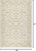 JONATHAN Y Vintage Filigree Indoor Outdoor Area Rug 5X8 Cream/Green, Charleston Textured Weave for Backyard, Patio, Porch, Easy-Cleaning, High Traffic, Pet-Friendly, Non-Shedding (SMB106I-5)