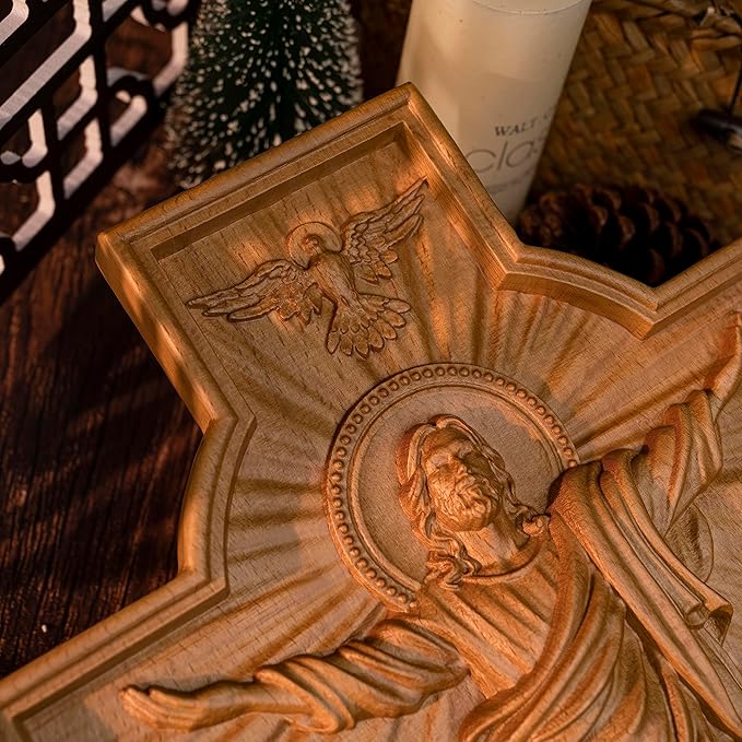 BGCOPPER Jesus Crucifix Wall Cross Handmade Wooden Cross for Wall Decor for Home Room Christmas Gift