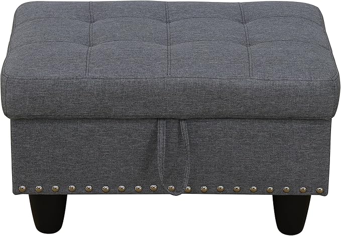 Ottoman Rectangular Storage Ottoman Bench, Flannel Footrest Stool Footstool with Lid for Living Room, Bedroom, Entryway, Light Gray, 28.5"x19"x17.5"