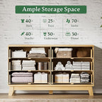 Fluted Dresser with 6 Drawers, 54" Wide Modern Chest of Drawers with Metal Handle, Wooden Dresser TV Stand, Wood Closet Clothes Storage Organizer for Bedroom, Living Room, Hallway, Natural Oak