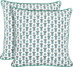 Ridhi Modern Farmhouse Pillow Covers Decorative Cotton Throw Pillow Covers Set of 2 Aquamarine Blue Cushion Covers for Boho Couch Sofa Bed Living Room Spring Home Decor 20x20