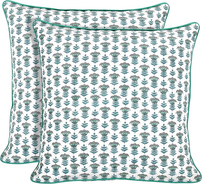 Ridhi Modern Farmhouse Pillow Covers Decorative Cotton Throw Pillow Covers Set of 2 Aquamarine Blue Cushion Covers for Boho Couch Sofa Bed Living Room Spring Home Decor 18x18