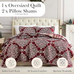 Southshore Fine Living King Size Christmas Quilt with 2 Pillow Shams - Reversible Plaid Coverlet - Red Plaid