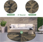 GENIMO Outdoor Rug 8' Round Waterproof for Patios Clearance, Reversible Outdoor Plastic Straw Camping Rug Carpet, Large Area Rugs Mats for RV, Camper, Deck, Balcony, Porch, Beach, Picnic, Black&Brown