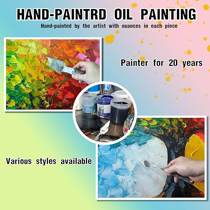 Hand Painted Colorful Tree Painting for Living Room - Bedroom Signs Wall Decor Above Bed - Large Framed Wall Art Size 29" x 59"