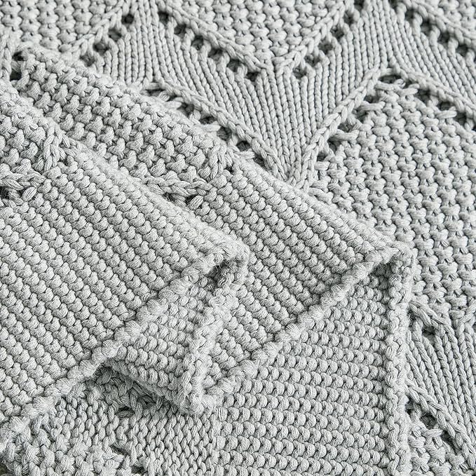Longhui bedding Chunky Cotton Knit Throw Blanket for Couch, Sofa, Bed, or Chair, Decorative Breathable Fall Cable Knit Blanket 60 x 80 Inches, Large Medium Weight Grey