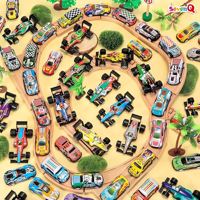 SevenQ Party Favors Toy Cars for Boys with Storage Box, 67Pcs Pull Back Race Cars Bulk, Treasure Box Toys for Classroom Goodie Bag Stocking Stuffers for Kids Toddler Vehicles Mini Fidget Toys