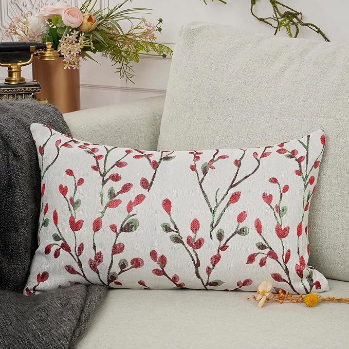 YOUR SMILE Classical Embroidery Jacquard Christmas Red Square Decorative Throw Pillow Case Cushion Cover,12x20 inch