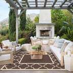 GENIMO 6' x 9' Outdoor Rug Waterproof for Patio Decor, Foldable Reversible Plastic Straw Area Rugs Mat for Camper, Outside Carpet for Rv, Deck, Porch, Picnic, Beach, Balcony, Coffee & Beige