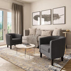 BELLEZE Living Room Chair, Linen Round Accent Barrel Chair, Club Tub Sofa Chair for Bedroom, Corner Chair with Flared Legs and Cozy Soft Padding - Highland (Gray)