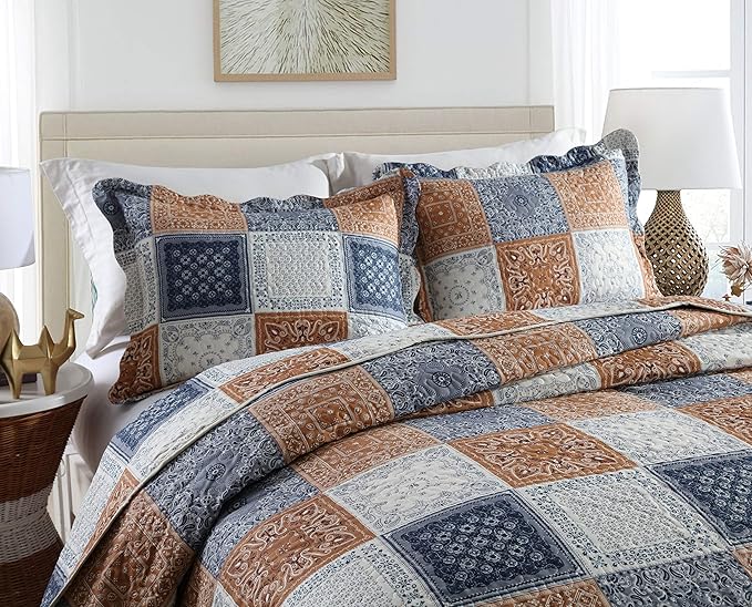 Travan 3-Piece Queen Quilt Sets with Shams Oversized Bedding Bedspread Reversible Coverlet Set, Queen Size