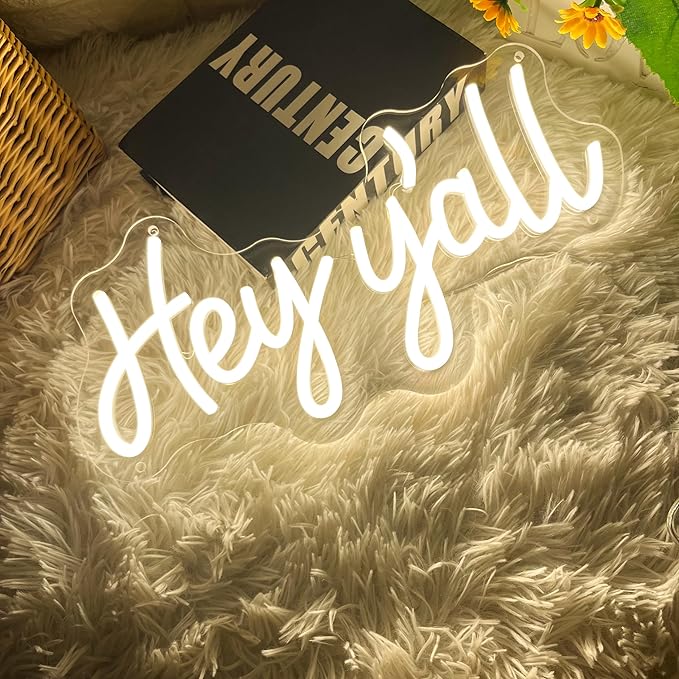 HDJSIGN Hey y'all Neon Sign for Wall Decor Home Decor Neon Light USB Powered LED Light Up Signs Room Decor Aesthetic Bar Pub Club Hotel Beauty Birthday Gift (15.74x7.44")