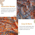 Boho Throw Blanket for Couch Sofa Bed, 100% Cotton Woven Quilt with Tassel 60”x80”, Super Soft Muslin Blanket with Oriental Universe Printed, Decorative Reversible Bed Blanket/Cover for All Seasons