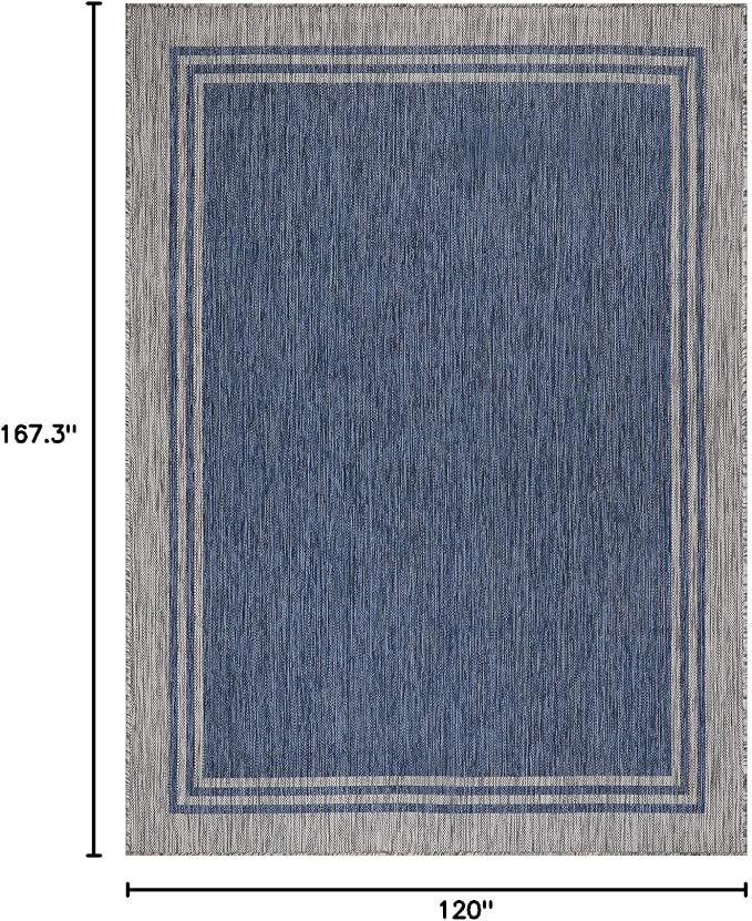 Bordered Outdoor Rug 10x14 Washable Outside Carpet for Indoor Patio Porch Waterproof Easy Cleaning Non Shedding Area Rugs Navy 10 x 14