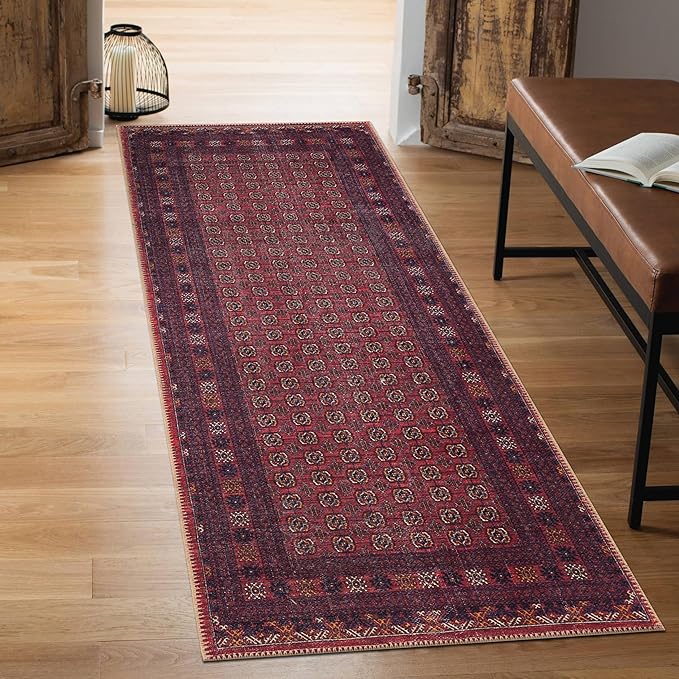 Keen Home Design 2x7 Rug - Machine Washable Runner Rug with Non-Slip Backing, Ideal for Hallway, Entryway, Kitchen, Laundry Room - Vintage, Easy Clean, Durable, Low Pile Rug - (2'6" x 7')