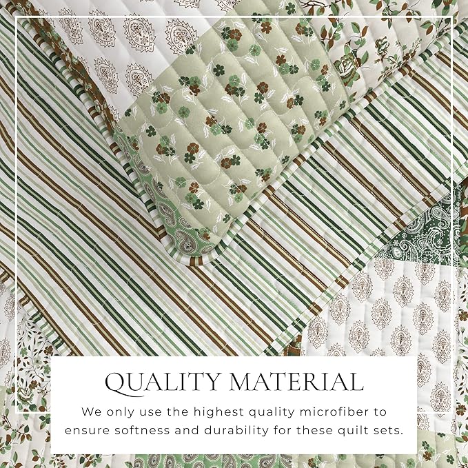 Great Bay Home 2-Piece Twin/Twin XL Microfiber Quilt Set with Shams - Patchwork Floral Reversible Design - Lightweight, All-Season, Layerable Bedding Set (Floral Grid - Brown)