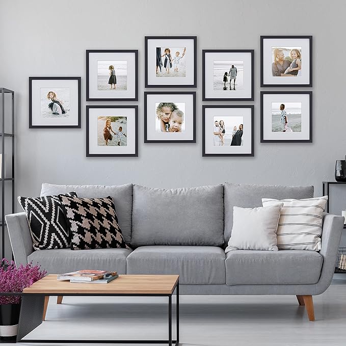 Sheffield Home 9 Piece Gallery Wall Frame Set, 12x12 in. Matted to 8x8 in. (Matte Black)