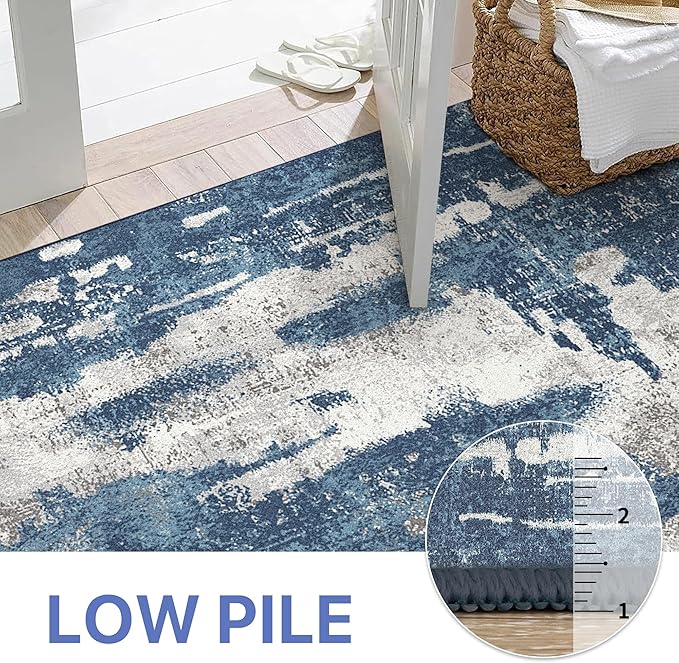 Area Rugs 8x10 for Living Room Bedroom Machine Washable Modern Abstract Soft Large Blue Rugs with Non Slip Backing, Floor Carpet for Dining Room