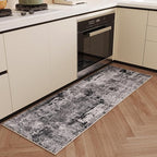 Rugcomf Runner Rug 2'6''x8' Hallway Washable Boho Soft Area Rug Abstract Pattern Non-Slip Faux Wool Vintage for Kitchen, Entryway, Laundry, Bedroom, Grey and Black