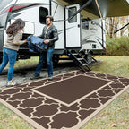 GENIMO 9' x 12' Outdoor Rug Waterproof for Patio Decor, Foldable Reversible Plastic Straw Area Rugs Mat for Camper, Outside Carpet for Rv, Deck, Porch, Picnic, Beach, Balcony, Coffee & Beige