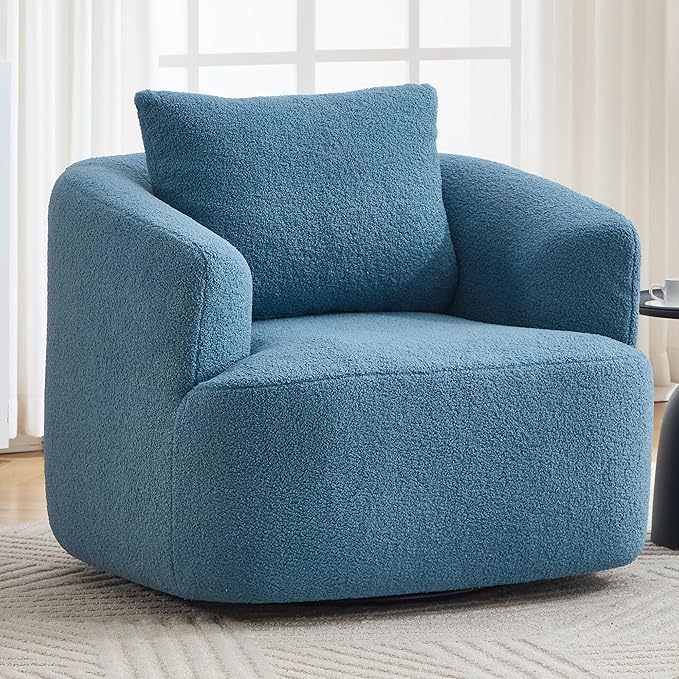 Swivel Accent Chair,360° Rotating Barrel Chair,Teddy Fleece High-Resilience Sponge Single Sofa, Easy Assembly for Living Room, Bedroom, Apartment Blue