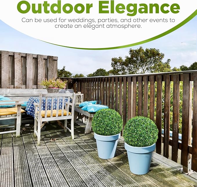 DRAY Premium 16.14" Faux Boxwood Balls – Set of 2 Artificial Topiary Spheres for Outdoor & Indoor Use – Realistic, UV-Resistant, Weatherproof Decorative Greenery – Check Measurements