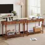 43.3” Console Table with 2 Drawers, Modern Entryway Table with Fluted Panel & Storage Shelf, Narrow Wood Behind Couch Sofa Table for Living Room, Foyer, Hallway(Walnut)