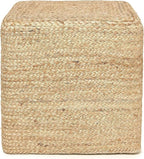 REDEARTH · Cube Pouf Foot Stool Ottoman - Jute Braided Pouffe Poof Accent Sitting - Set of 2 Footrest for The Living Room, Bedroom, Nursery, Patio, Lounge, Office - 14.5”x14.5”x16” - Natural