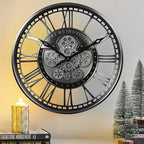 CLXEAST 21 Inch Modern Moving Gears Wall Clock for Living Room Decor,Industrial Steampunk Clocks for Farmhouse Home Decor,Roman Numerals,Gunmetal Nickel Finish