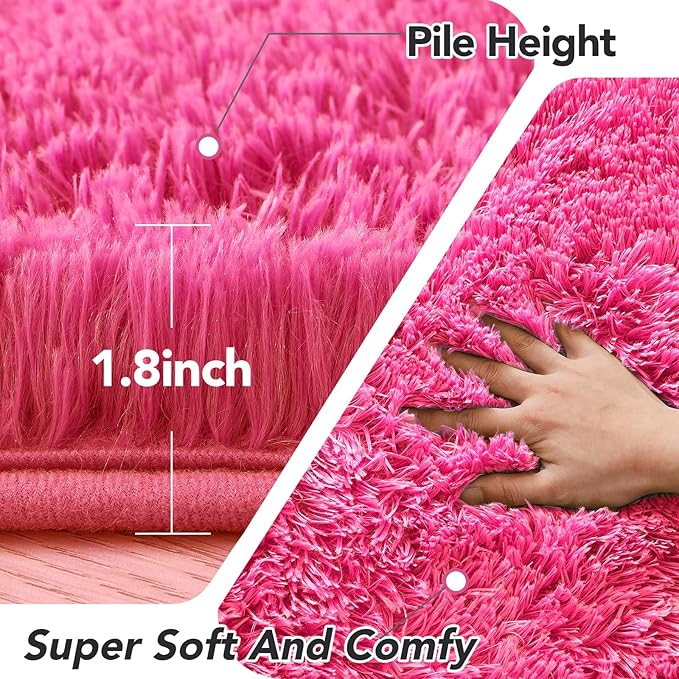 Round 4x4ft Fluffy Hot Pink Rug: Ultra Soft Furry Girls Bedroom Carpet- Oval Plush Shag Nursery Rug for Girls Room & Kids Room- Round Fuzzy Rugs, Home Decor, Non-Slip Easy Clean