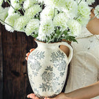 Enra Vintage vase with Handle,Blue and White Ceramic Decorative Flower vase, Chinoiserie Floral Vase,Large Rustic Vases for Home Decors, Living Room, Bookshelf, Office，9.7 inch