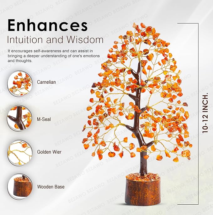 Carnelian Chakra Tree of Life - Crystal for Positive Energy, Handmade Gemstone Feng Shui Decor, Good Luck Money Tree Bonsai - Orange Healing Crystals for Sacral Chakra, Prosperity Gift