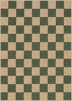 Lahome Checkered Easy Jute Dining Room Rug, 5x7 Indoor Outdoor Rugs for Patio Living Room, Neutral Checkerboard Non Slip Low Pile Green Carpet for Bedroom Office Backyard