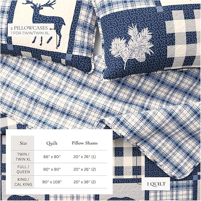 Great Bay Home Lodge Bedspread Full/Queen Size Quilt with 2 Shams. Cabin 3-Piece Reversible All Season Quilt Set. Rustic Quilt Coverlet Bed Set. Stonehurst Collection. (Navy/Grey)