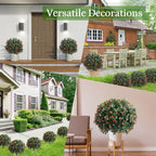 Yunlly Set of 2 Artificial Boxwood Topiary Ball Tree Fake Bushes Shrubs Outdoor Faux Plant with Ground Spike Flowers UV Resistance Greenery for Front Porch Garden Patio Indoor(Orange,27x18inch)