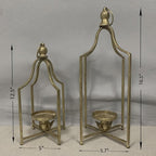 Large Tall Shabby Chic Lanterns Decorative Indoor Outdoor, Outside Gifts Front Porch Patio Vintage Metal Candle Holders, Fireplace Table Floor Farmhouse Rustic Decor Set of 2 (Antique Gold)