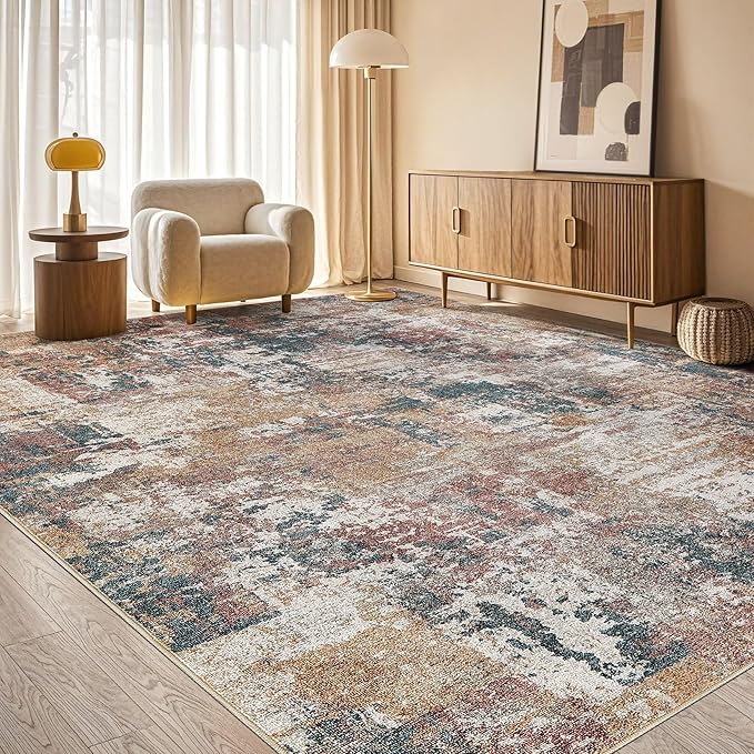 Tortania Washable 6x9 Area Rug for Living Room: Modern Abstract Neutral Large Soft Thin Rugs - Non Slip Indoor Carpet for Bedroom Dining Room Office Nursery Home Floor Decoration - Colorful Multi