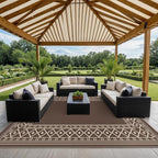 GENIMO Outdoor Rug Waterproof for Patio, 10'x14' Foldable Reversible Plastic Straw Carpet for Travel Trailers, Outside Area Mat for Rv, Deck, Picnic, Porch, Camper, Balcony, Beach, Coffee & Beige