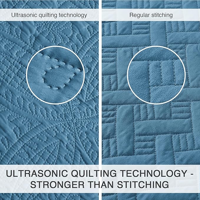 Love's cabin King Size Quilt Bedding Set Misty Blue Bedspreads - Bed Lightweight Bedspread Comforter - Coin Pattern Bedding Coverlet for All Season - 3 Pieces (1 Quilt, 2 Pillow Shams)