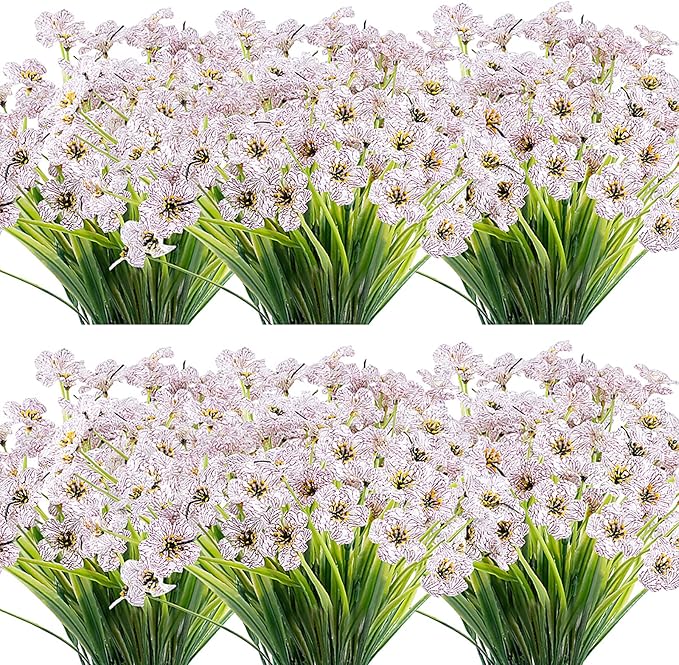20 Bundles Artificial Flowers Outdoor UV Resistant Fake Flowers No Fade Faux Plastic Plants Garden Porch Window Box Decorating(White)…