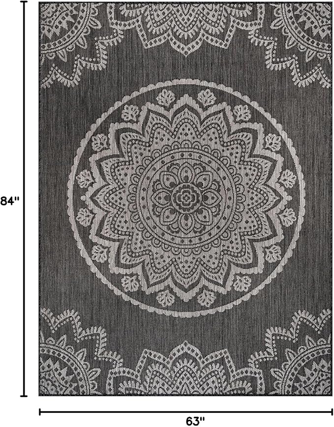 CAMILSON Outdoor Rug 8x10 Modern Area Rugs for Indoor and Outdoor Patios and Porches - Waterproof, Non-Shedding, Easy-to-Clean Outside Carpet (8 x 10, Medallion - Dark Grey/Light Grey)