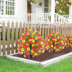 22.8" Set of 2 Fall Artificial Boxwood Topiary Ball Tree for Outdoors with Spike UV Resistant Fake Shrubs Outdoor with Morning Glory Flowers,Faux Plants Bushes for Garden Porch Yard Patio Decor-YR