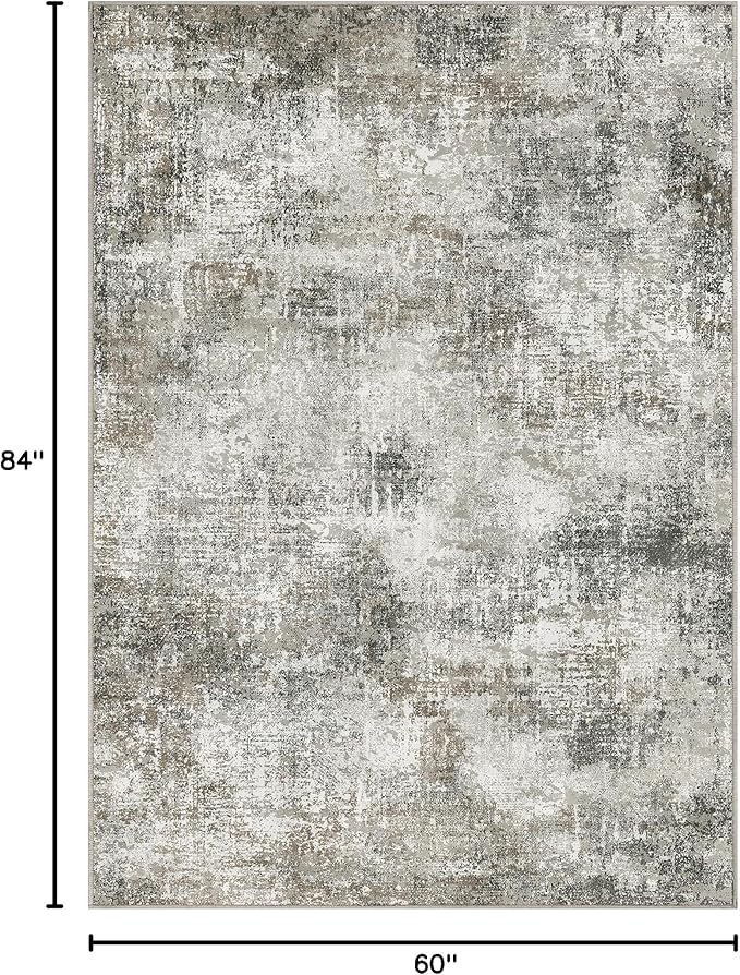 GENIMO Washable Area Rugs for Living Room, 5x7 Modern Non Slip Rugs, Low Pile Lightweight Soft Print Rug for Bedroom, Dining Room, Home Office, Grey