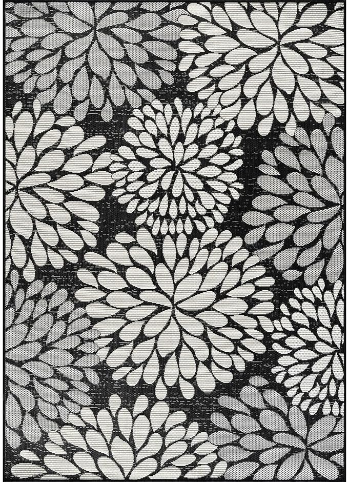 Beverly Rug Outdoor Rug 8x10 Modern Exotic Tropical Leaf Area Rugs for Indoor and Outdoor Patio Deck Porch Garden Water Resistant Washable Outside Carpet (8 x 10 Dark Gray)