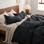 Bedsure Cotton Duvet Cover Set - 100% Cotton Waffle Weave Black Duvet Cover California King, GentleSoft™ and Breathable Cal King Bedding Set for All Season, 3 Pieces, 104"x98"