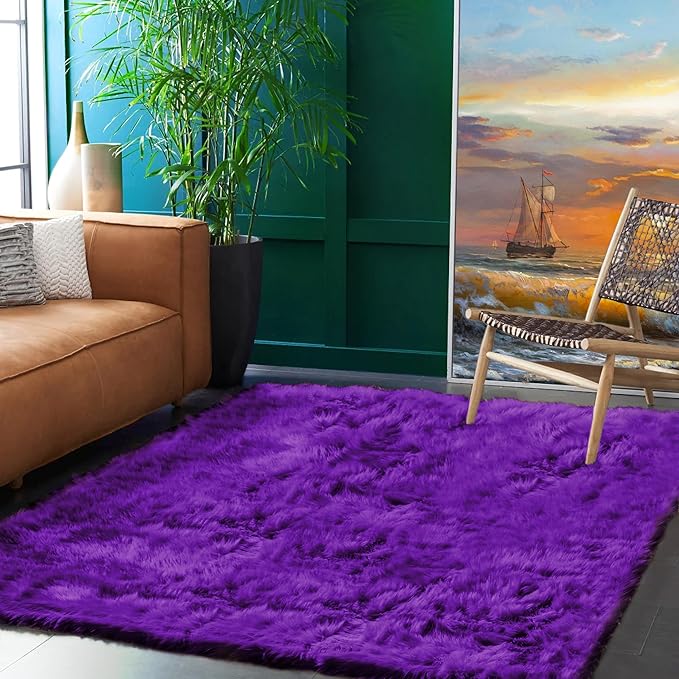 Goolela Faux Fur Rug 5x8 Area Rug Washable Rugs for Living Room Purple Rugs for Bedroom Girls Fluffy Carpet Fuzzy Shag Rug Plush Fluffy Rug Home Decor Rectangle