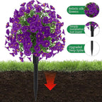 22.8" Set of 2 Fall artificial Boxwood topiary Ball tree for outdoors with Spike,UV Resistant Faux Shrubs Outdoor with morning glory flowers,Faux Plants Bushes for Garden Porch Yard Patio Decor Purple