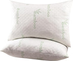 Queen Size Bamboo Pillow for Sleeping with Plush Fiber Fill Pillow Queen Size Set of 2, for Side Back Stomach Sleeper with Adjustable to Soft/Firm, Washable Cover, (Pack of 2)