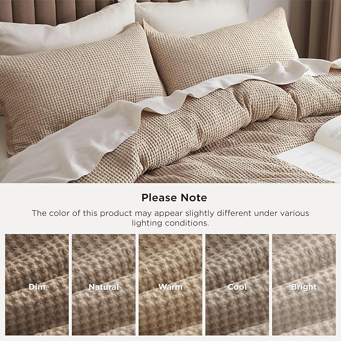 Bedsure Cotton Duvet Cover Set - 100% Cotton Waffle Weave Khaki Duvet Cover Oversized King Size, GentleSoft™ and Breathable Bedding Set for All Season, 3 Pieces, 120"x98"