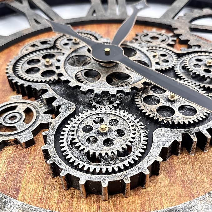 Large Wall Clock, Clocks for Living Room Decor Oversized 30 Inch Wall Decor Farmhouse Vintage Rustic Industrial Roman Big Chic Home Decor Wall Clock for House Bedroom Office, Moving Gears Clock